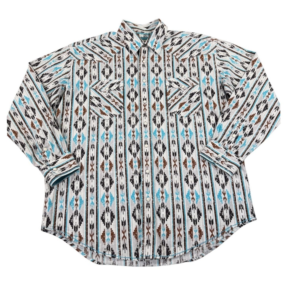 Panhandle Rough Stock Mens L Western Pearl Snap Shirt Southwestern Aztec Cowboy